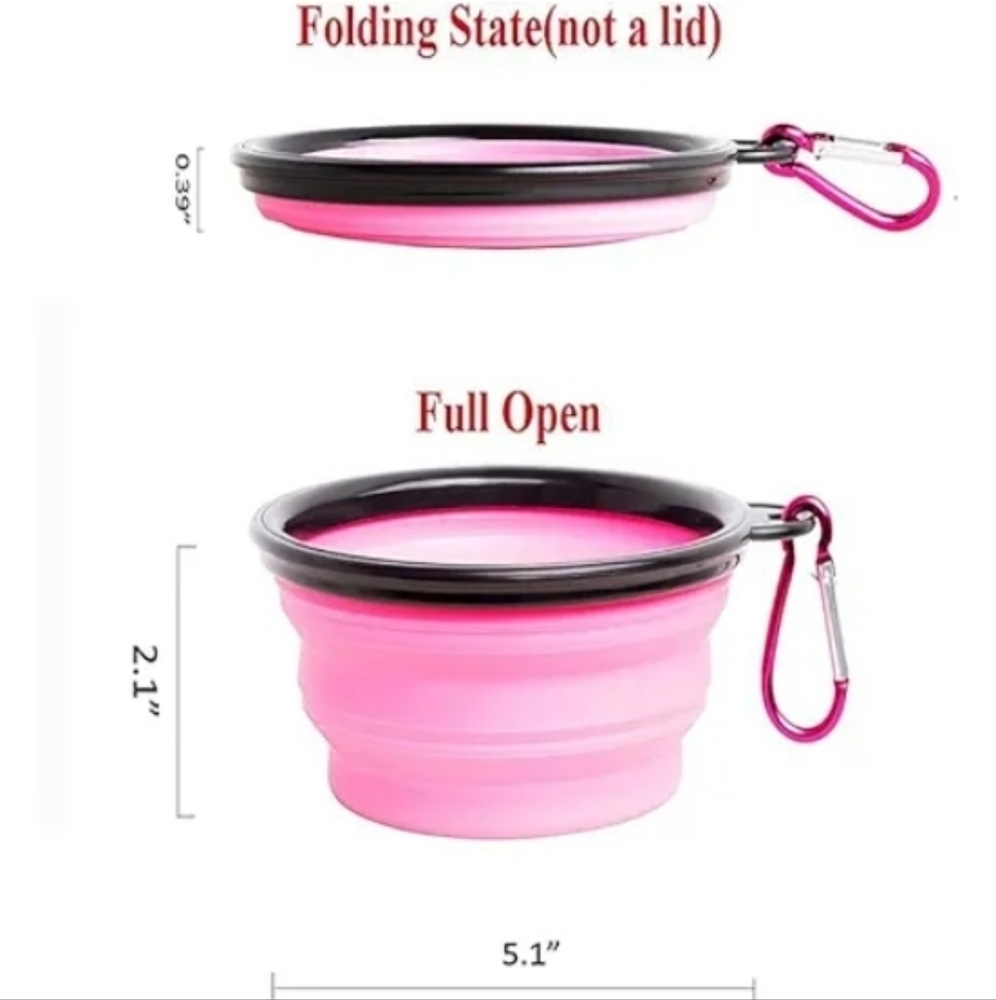 Collapsible Dog or Cat Lightweight Pink Folding Water or Food Bowl
